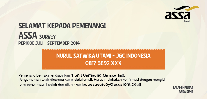 Pengumuman Pemenang ASSA Survey Juli – September 2014
